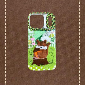 Handgemaakt vilten patchwork telefoonhoesje – Squirrel Forest Animal Cover voor iPhone en Samsung