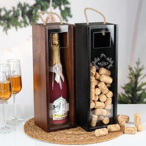 Personalised Engagement Gift, Custom Engagement Wine Bottle Box, Present Personalised Engaged Champagne Cork Collector, Engraved Wooden Box