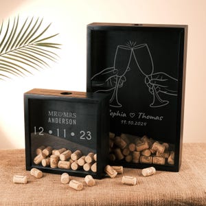 Wine Cork Holder Personalized , Custom Shadow Box Display, Wedding Gift Keepsake, Unique Anniversary Gift, Black or Walnut Home Décor Box