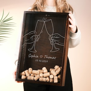 Personalized Wine Cork Holder, Custom Shadow Box Display, Wedding Gift Keepsake, Unique Anniversary Gift, Black or Walnut Home Décor Box