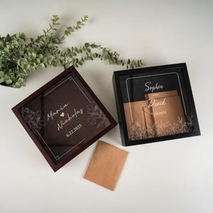 Boîte pour cartes de mariage personnalisée avec fente pour cartes postales de mariage, tirelire de réception en bois pour cartes, noms gravés et date souvenir
