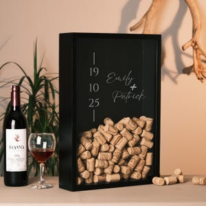 Personalized Wine Cork Holder, Custom Shadow Box Display, Wedding Gift Keepsake, Unique Anniversary Gift, Black or Walnut Home Décor Box