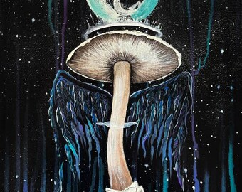 Giclee Print of original acrylic painting ‘Destroying Angel’ | Mushroom Art | Mycology | Dark Art
