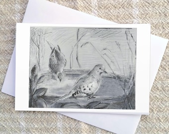 Doves Greeting Card, Hand Drawn Birds Blank Notecard, Bird Lover Nature Lover Blank Card, Bird Art Thinking of You, All Occasions
