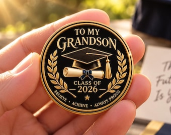 Graduation Challenge Coin for Grandson, Class of 2026 Keepsake, Proud Grandma Grandpa Gift, High School College Graduate Gift