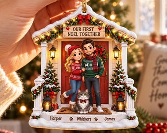 Personalized Couple Cat Christmas Ornament, Custom Name First Christmas Together Keepsake, New Home Gift for Couple, Cat Lover Decor