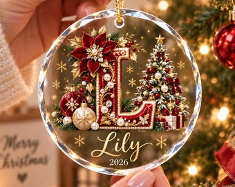 Personalized Initial Christmas Ornament, Custom Name Crystal Keepsake, Monogram Gift for Daughter, Elegant Holiday Tree Decor 2026