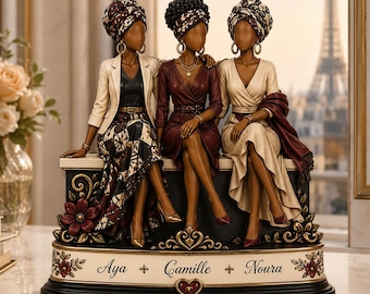 Personalized Best Friend Figurine, Custom 3 Women Gift, Soul Sister Birthday Keepsake, Friendship Gift, Elegant Home Decor