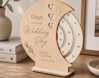 Personalized Wedding Countdown Calendar, Custom Days Until Wedding Sign for Couple, Engagement Gift, Bridal Shower Keepsake