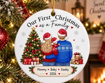 Personalized First Christmas as a Family Ornament, Custom New Parents Gift, Baby First Christmas Keepsake, Family Ornament 2026