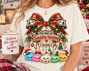 Personalized Squishy Hunting Christmas Shirt, Custom Name Dumpling Tee for Women, Cute Foodie Holiday Gift