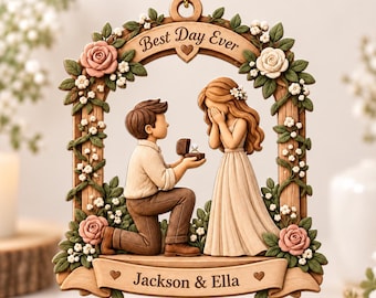 Personalized Engagement Ornament, Custom Couple Keepsake, Newly Engaged Gift, Proposal Christmas Ornament, Engagement Memory