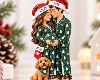 Personalized Expecting Couple Christmas Ornament, Custom Names & Dog Family Ornament, Pregnancy Gift, New Parents Keepsake 2026