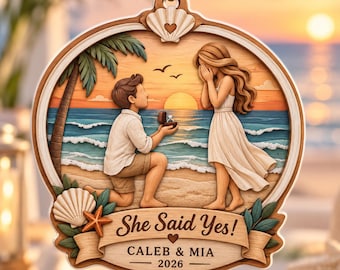 Personalized Beach Engagement Ornament, Custom Couple Proposal Gift, Newly Engaged Keepsake, She Said Yes Christmas Ornament