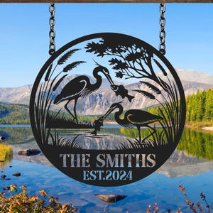 Custom Heron Wall Art, Metal Heron Sign, Lake House Sign, Heron Lover Gift, Home Decor, Outdoor Sign, Heron Monogram Sign