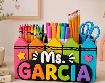 Personalized Teacher Pencil Holder, Custom Teacher Desk Organizer, Teacher Appreciation Gift, Back to School Classroom Decor