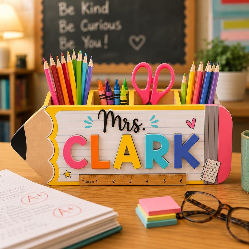 Personlig pennhållare för lärare, anpassad pennhållare för lärare, present till uppskattning av lärare, dekoration för klassrum tillbaka till skolan bild 6