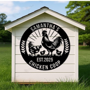 Personalisiertes Hühnerstall-Zeichen, Hühnerstall-Metallschild, Hahn und Henne Namensschild, Bauernhof-Hühnerstall-Wandschild, Hühnerstall-Namensschild