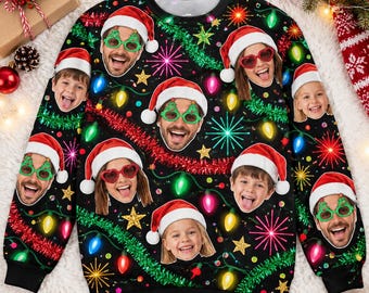 Personalized Face Christmas Sweatshirt, Custom Family Photo Ugly Christmas Sweater, Funny Xmas Gift for Mom, Holiday Party Outfit