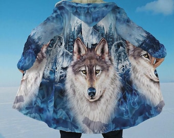 Vintage 90s Wolf Graphic Fleece Hoodie - Sherpa Lined M/L