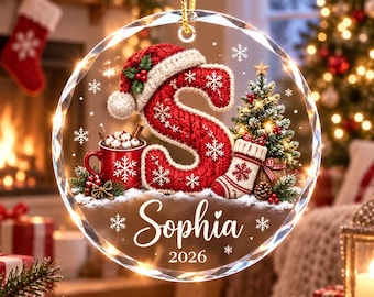 Personalized Initial Christmas Ornament, Custom Name Crystal Keepsake, Monogram Christmas Gift for Her, Holiday Tree Decor 2026