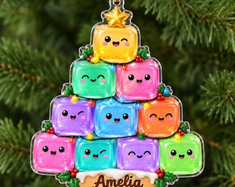 Personalized Kawaii Christmas Ornament, Custom Name Gift for Kids, Cute Colorful Tree Ornament, Holiday Keepsake 2026