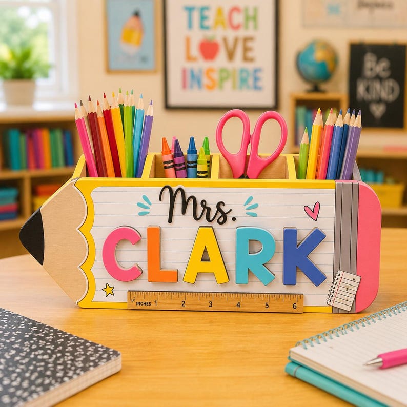 Personlig pennhållare för lärare, anpassad pennhållare för lärare, present till uppskattning av lärare, dekoration för klassrum tillbaka till skolan bild 10