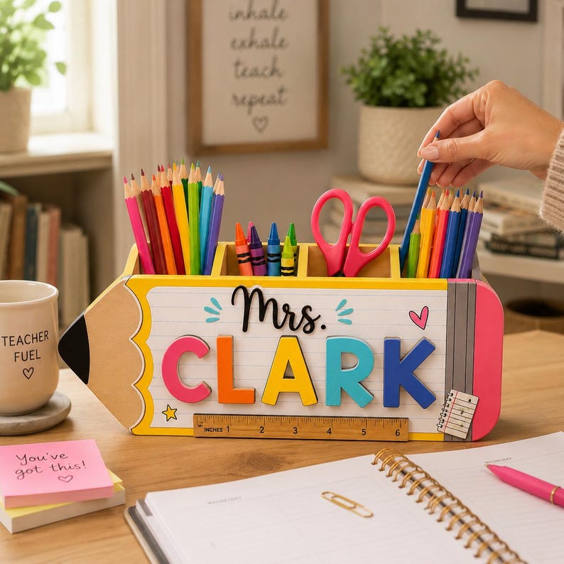 Personlig pennhållare för lärare, anpassad pennhållare för lärare, present till uppskattning av lärare, dekoration för klassrum tillbaka till skolan bild 3