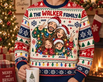 Personalized Family Christmas Sweater, Custom Name Ugly Christmas Sweatshirt, Gift for Husband Dad, Matching Holiday Family Outfit