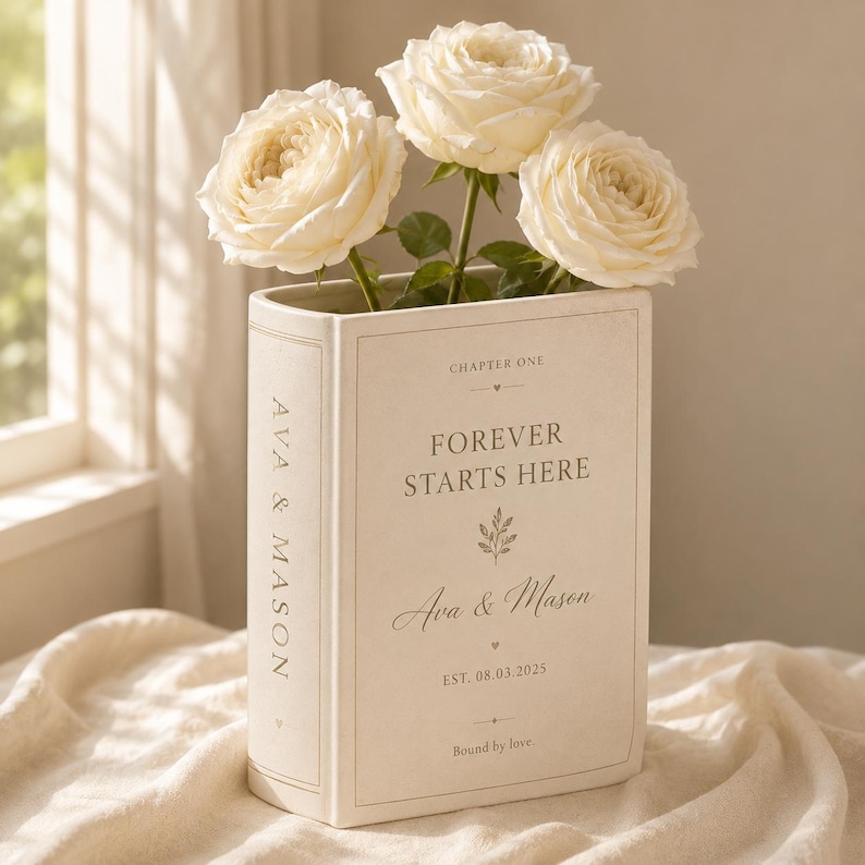 Personalised Toile De Jouy Ceramic Book Vase, Custom Wedding Gift for Couple, Bridal Shower Gift, Engagement Wedding Gift, Bridesmaid Gift image 8
