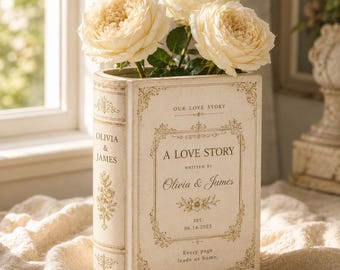 Personalised Toile De Jouy Ceramic Book Vase, Custom Wedding Gift for Couple, Bridal Shower Gift, Engagement Wedding Gift, Bridesmaid Gift