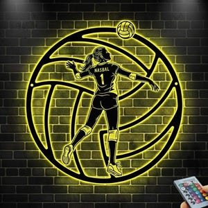 Custom Man Volleyball Metal Wall Art LED Light,Volleyball Player Name Sign,Volleyball Decor, Volleyball gift, Team gift, Girl sports gift,