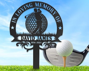 Personalized Golf Memorial Stake, Powder-Coated Metal Sympathy Sign