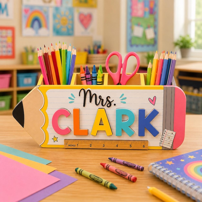 Personlig pennhållare för lärare, anpassad pennhållare för lärare, present till uppskattning av lärare, dekoration för klassrum tillbaka till skolan bild 2