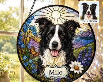 Personalized Pet Memorial Suncatcher, Custom Dog Stained Glass Window Hanging, Pet Loss Sympathy Gift, Rainbow Bridge Keepsake Decor