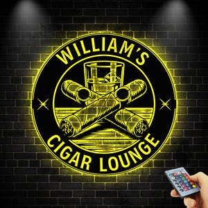 Custom Cigar Lounge LED Metal Sign, P Whiskey and Cigar Sign, Cigar Bar Wall Decor, Smoker’s Man Cave Sign, Cigar Lover Gift