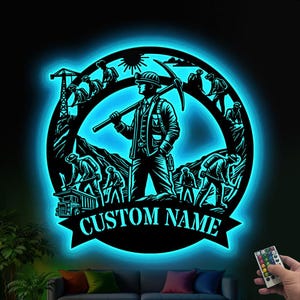 Placa de LED de minerador personalizada, decoração de parede de mineração, presente de nome de minerador, arte de parede de LED de mineração, placa de minerador de carvão, placa de neon de nome de minerador