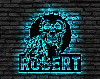 Custom LED Skeleton Name Sign, Halloween Decor, Man Cave Decor