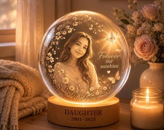 Personalized Memorial Crystal Ball Light, Custom Photo Remembrance Lamp, Sympathy Gift for Loss of Daughter, Bereavement Keepsake