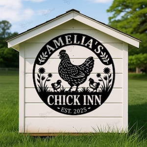 Enseigne personnalisée pour poulailler,Panneau en métal pour poulailler,Plaque nom de poulailler,Panneau nominatif pour poulailler,Plaque en métal pour poulailler,Décor de ferme dans l'arrière-cour
