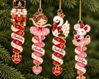 Personalized Nutcracker Ballerina Ornament, Custom Name & Year Christmas Gift for Girls, Swan Mouse Ballet Tree Keepsake