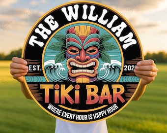 Custom Tiki Bar Sign, Tropical Backyard Decor, 16-Gauge Steel