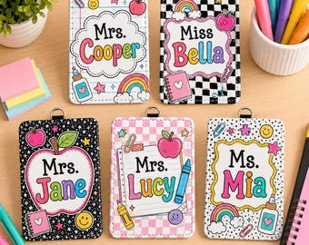 Personalized Teacher Badge Reel, Custom Name ID Holder, Cute Back to School Gift for Teacher, Classroom Nurse Lanyard Accessory