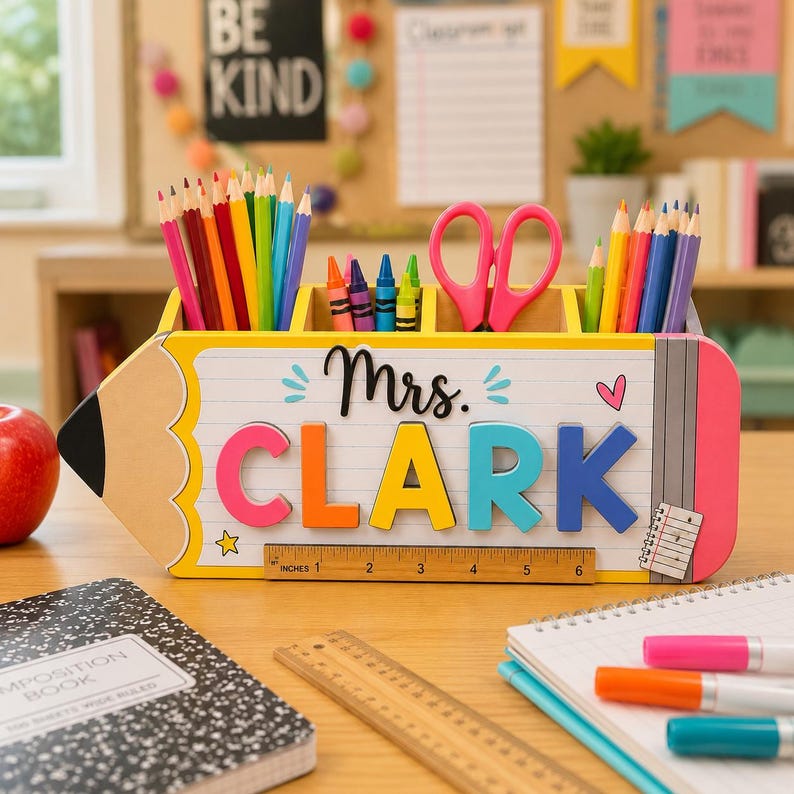 Personlig pennhållare för lärare, anpassad pennhållare för lärare, present till uppskattning av lärare, dekoration för klassrum tillbaka till skolan bild 7