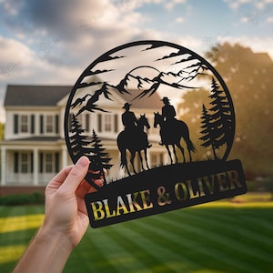 Benutzerdefinierte Paar Reiten Zeichen, Reiter Paar Metallschild, Cowboy Paar Zeichen, Wohnkultur, Romantische Western Wand Kunst