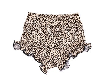 Leopard print bummies, shorts, toddler shorts, ruffle bummies