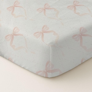 Fitted crib sheet, bow crib sheet, baby girl bedding, baby bedding, crib sheets, pink bows, nursery