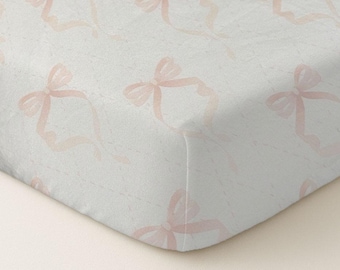 Fitted crib sheet, bow crib sheet, baby girl bedding, baby bedding, crib sheets, pink bows, nursery