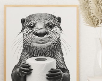 Otter Poster Animal Bathroom Poster Otter Art Bathroom Wall Decor Poster black and white Bathroom Print Digital Download