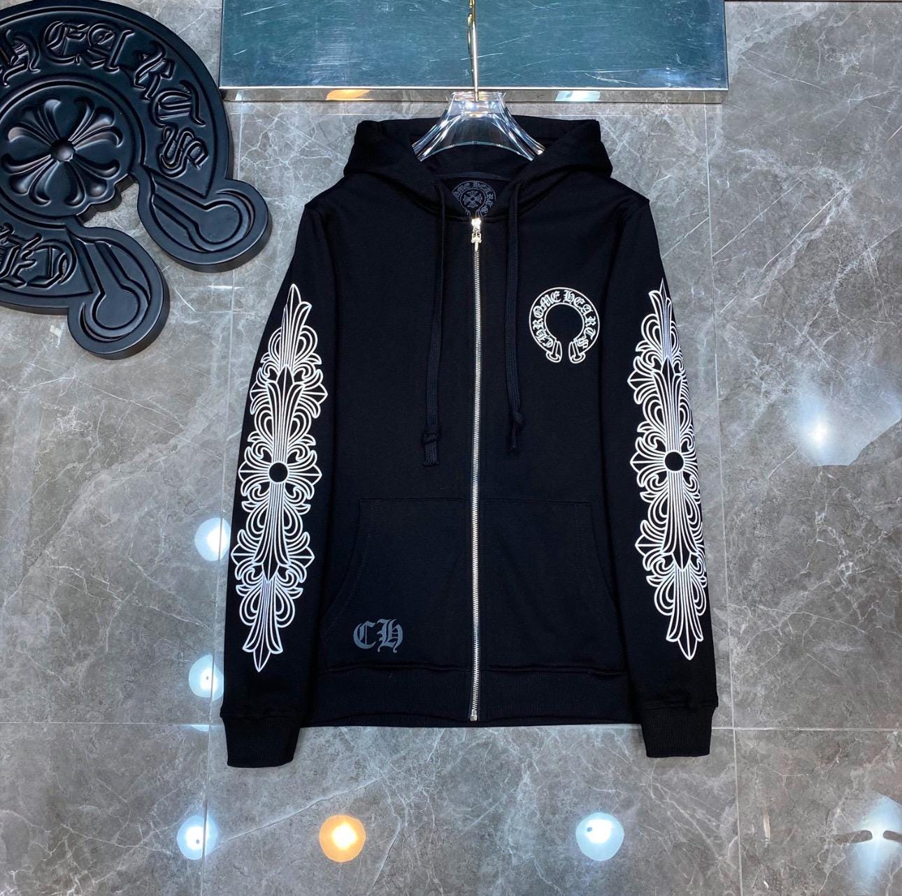 CHROME HEARTS◆Horseshoe Floral Fuck You Fleece ZipUp Hoodie Chrome Hearts Chrome Hearts Fuck You Floral Horseshoe Zip Up